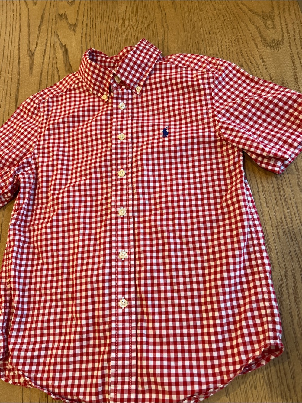 Ralph Lauren Red and White Gingham Button-Down Shirt